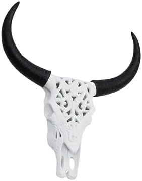 White Tribal Cow Skull Wall Decor with Black Horns