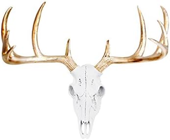 Wall Charmers Large White Gold Antler Faux Deer Skull Decor