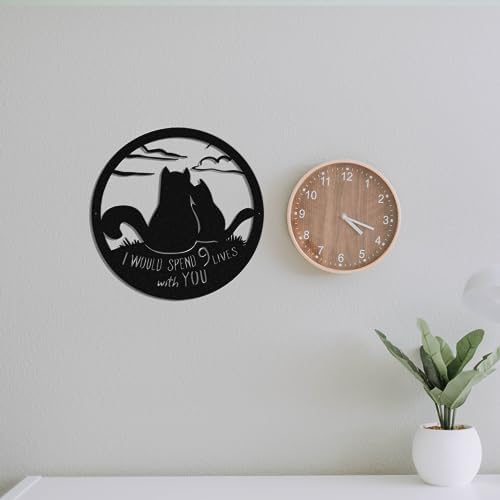 Cat 9 Lives - Black Metal Wall Art 15x15