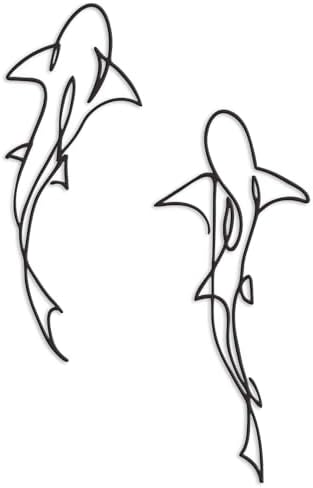 Metal Fish Wall Decor Set of 2 Nautical Shark Design