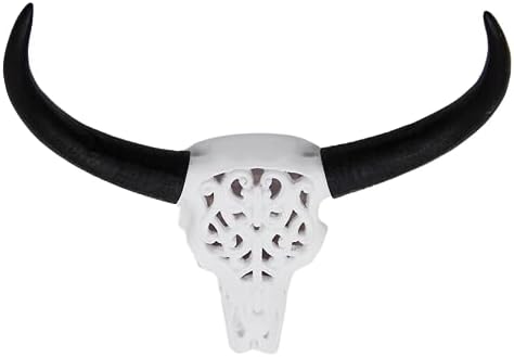 White Tribal Cow Skull Wall Decor with Black Horns