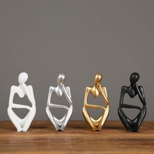 Abstract Resin Thinker Statue - Silver