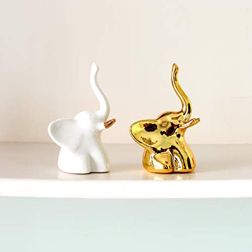 Home Decor Elephant Statues 1 Pair Gold and White