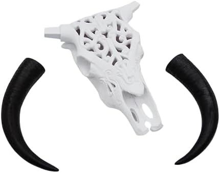 White Tribal Cow Skull Wall Decor with Black Horns