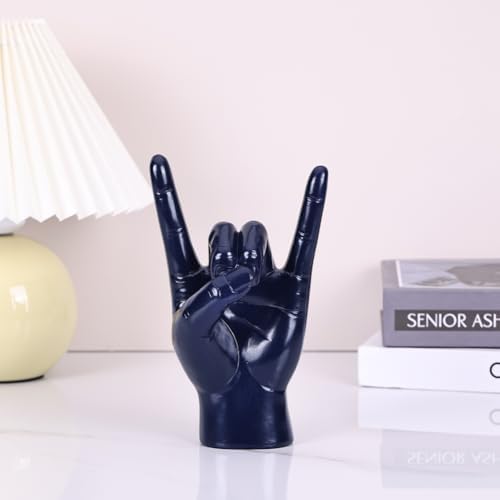 Qianling 77 Inch Blue Resin Rock On Hand Statue