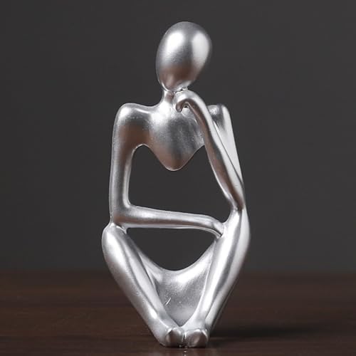 Abstract Resin Thinker Statue - Silver