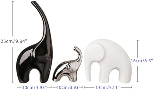 Set of 3 Modern Ceramic Elephant Statues