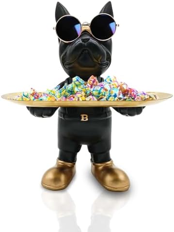 Bulldog Tray Statue Key Holder Decor Black