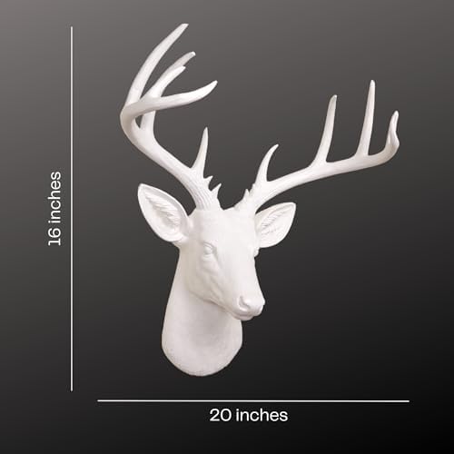 Needzo White Faux Deer Head Sculpted Resin Wall Mount 20x16