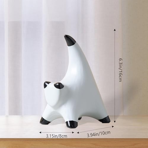 Abstract Ceramic Cat Figurines - Modern Black and White Striped Decor