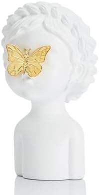 White Girl Bust Statue with Golden Butterfly