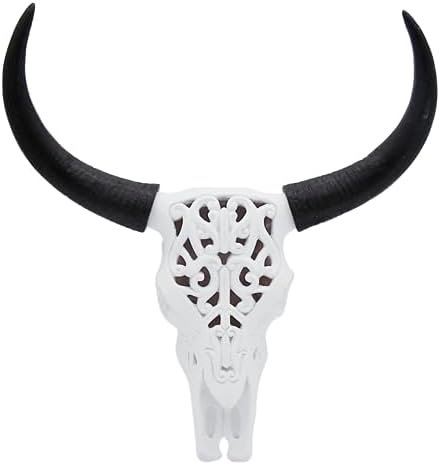 White Tribal Cow Skull Wall Decor with Black Horns
