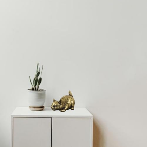 Stylish Brass Cat Statue Home Office Decor