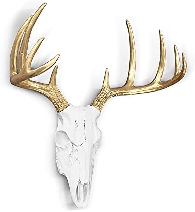 Wallcharmers Mini White Gold Antler Faux Deer Skull Wall Decor
