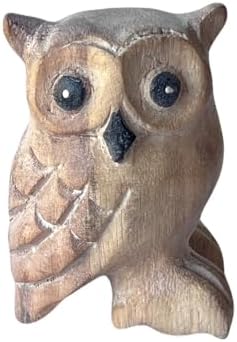 Hand Carved Wooden Owl Statue Boho Decor Accent