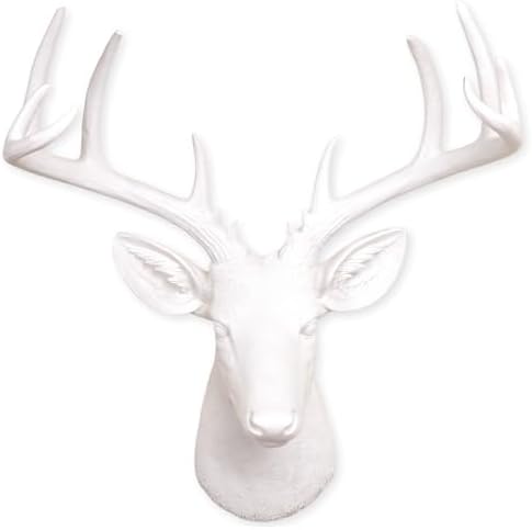 Needzo White Faux Deer Head Sculpted Resin Wall Mount 20x16