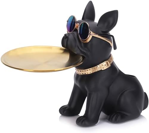 Resin Black Bulldog Tray Statue for Keys and Jewelry