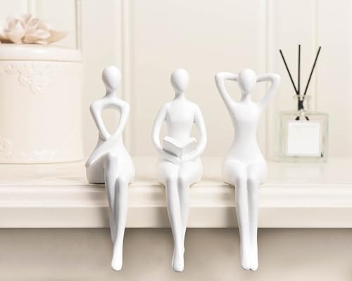 Quoowiit White Thinker Statue 3 Piece Modern Sculpture