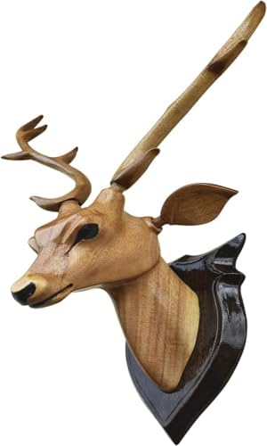 Handcrafted Deer Head Wall Sculpture - Wooden Decor Accent