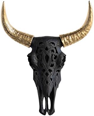 Faux Taxidermy Bison Skull Wall Sculpture BlackGold