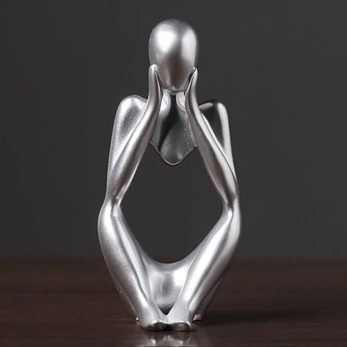 Abstract Resin Thinker Statue - Silver