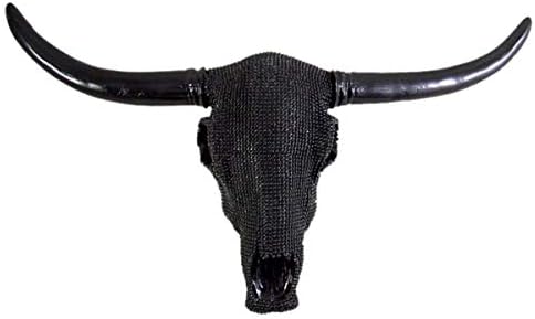 Black Beaded Steer Skull Wall Mounted 10 Inch