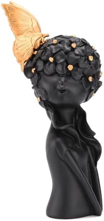 BRABUD Resin Girl Statue with Butterfly Black Sculpture