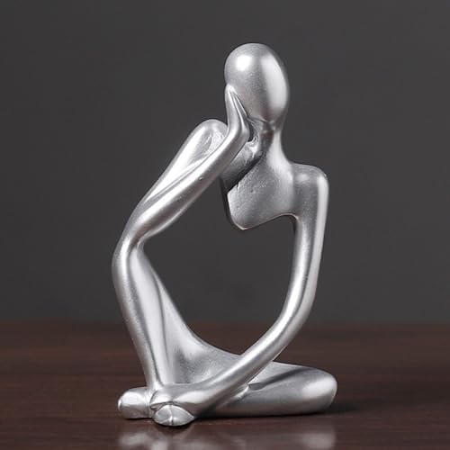 Abstract Resin Thinker Statue - Silver