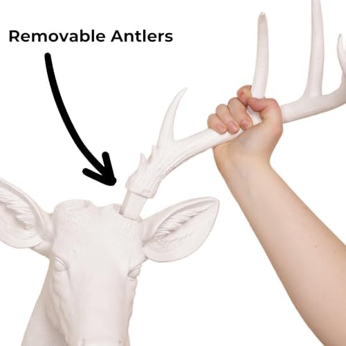 Needzo White Faux Deer Head Sculpted Resin Wall Mount 20x16