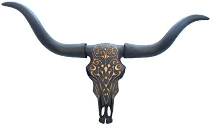 Faux Taxidermy Longhorn Skull Wall Decor Black Gold Details