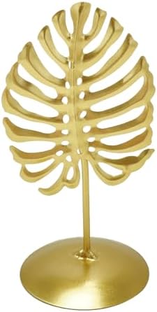 Golden Monstera Sculpture for Living Room Table Decor
