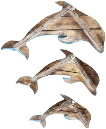 WorldBazzar 3 Piece Dolphin Carved Wood Wall Art