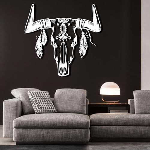 Aztec Cow Skull Wall Ornament - 19x17 Metal Decor