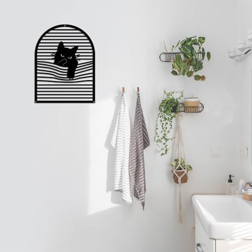 Pinetree Art Black Cat Wall Sculpture Bathroom Decor