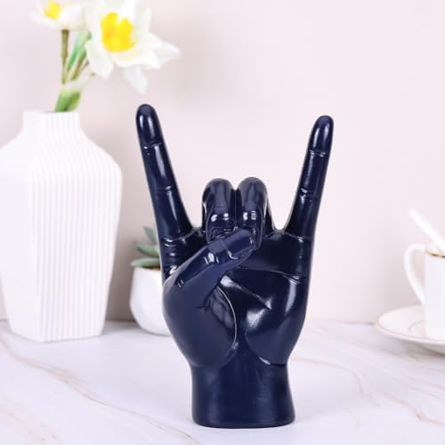 Qianling 77 Inch Blue Resin Rock On Hand Statue