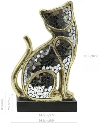 Lukitas Sitting Cat Figurine Gold Silver Mosaic Statue