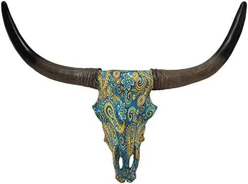 DeLeon Southwestern Dreamscape Painted Bull Skull Wall Decor