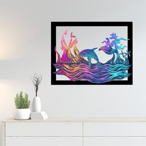 SMAN Dolphin Ocean Wave Wall Art 11x85 Inches Black Frame