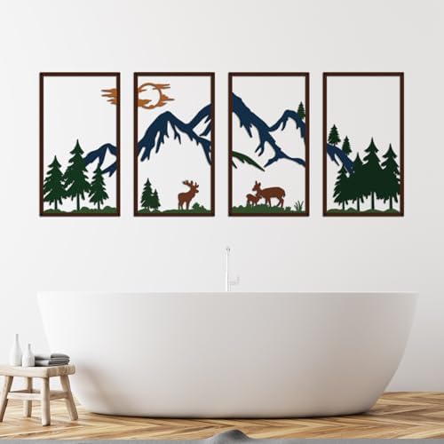 DUOOLN 4 Pcs Mountain Scene Metal Wall Decor