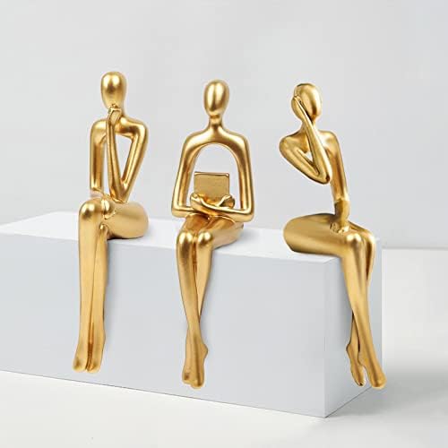 3PCS Gold Resin Thinker Statue Set