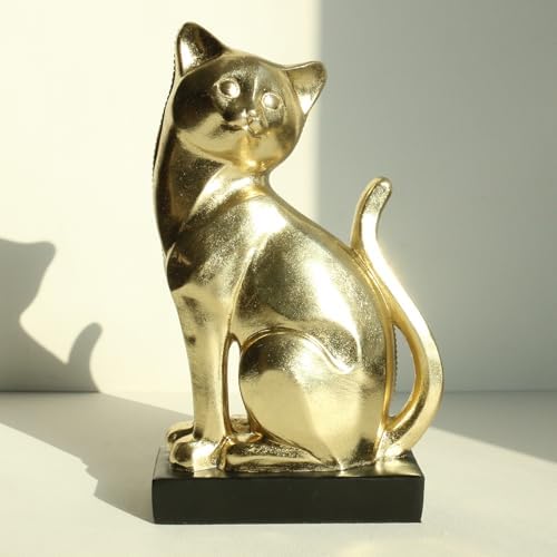 Lukitas Sitting Cat Figurine Gold Silver Mosaic Statue