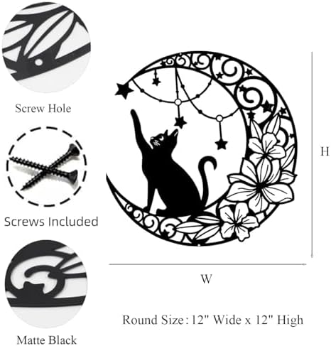 12 Inch Black Metal Cat Wall Decor Sculpture