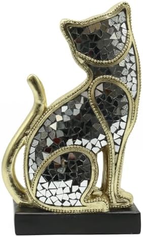 Lukitas Sitting Cat Figurine Gold Silver Mosaic Statue