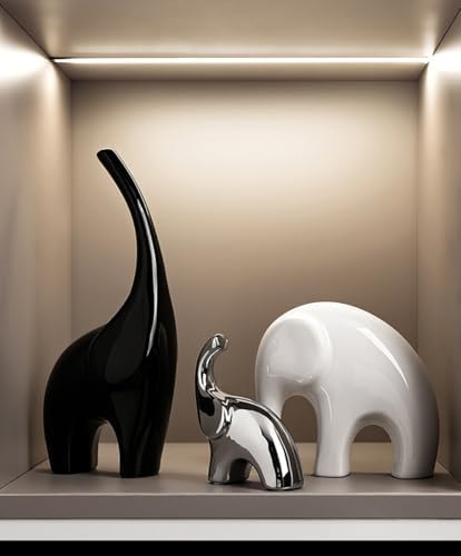 Set of 3 Modern Ceramic Elephant Statues
