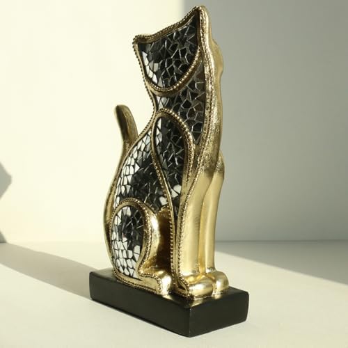 Lukitas Sitting Cat Figurine Gold Silver Mosaic Statue
