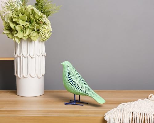 Quoowiit Bird Figurine Modern Sculpture with Polka Dots Design Green