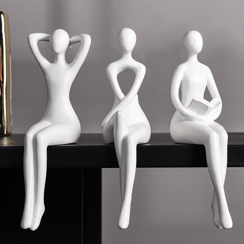 Quoowiit White Thinker Statue 3 Piece Modern Sculpture