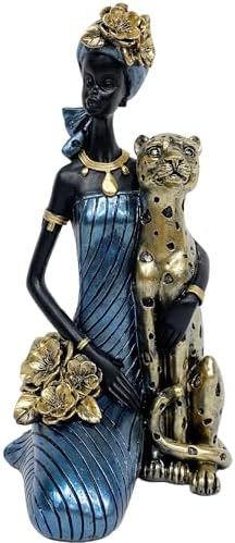 African Tribal Statue 96 Inch Lady Leopard Sculpture
