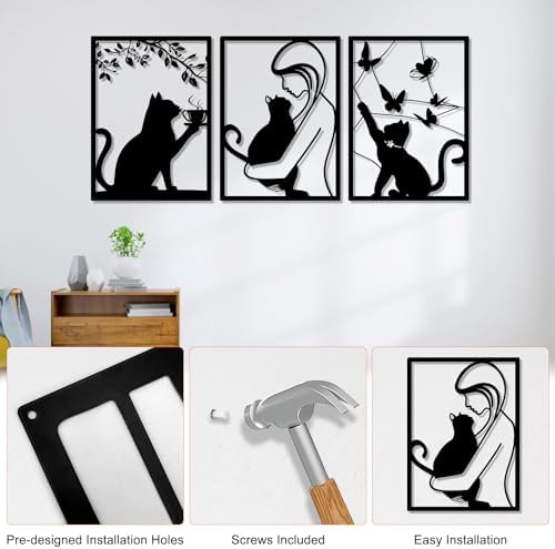 Minimalist Metal Cat Wall Decor Set of 3