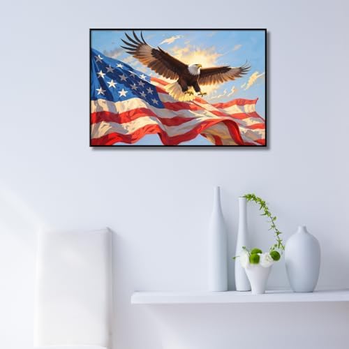 Framed American Flag Wall Art with Eagle Modern Canvas Decor